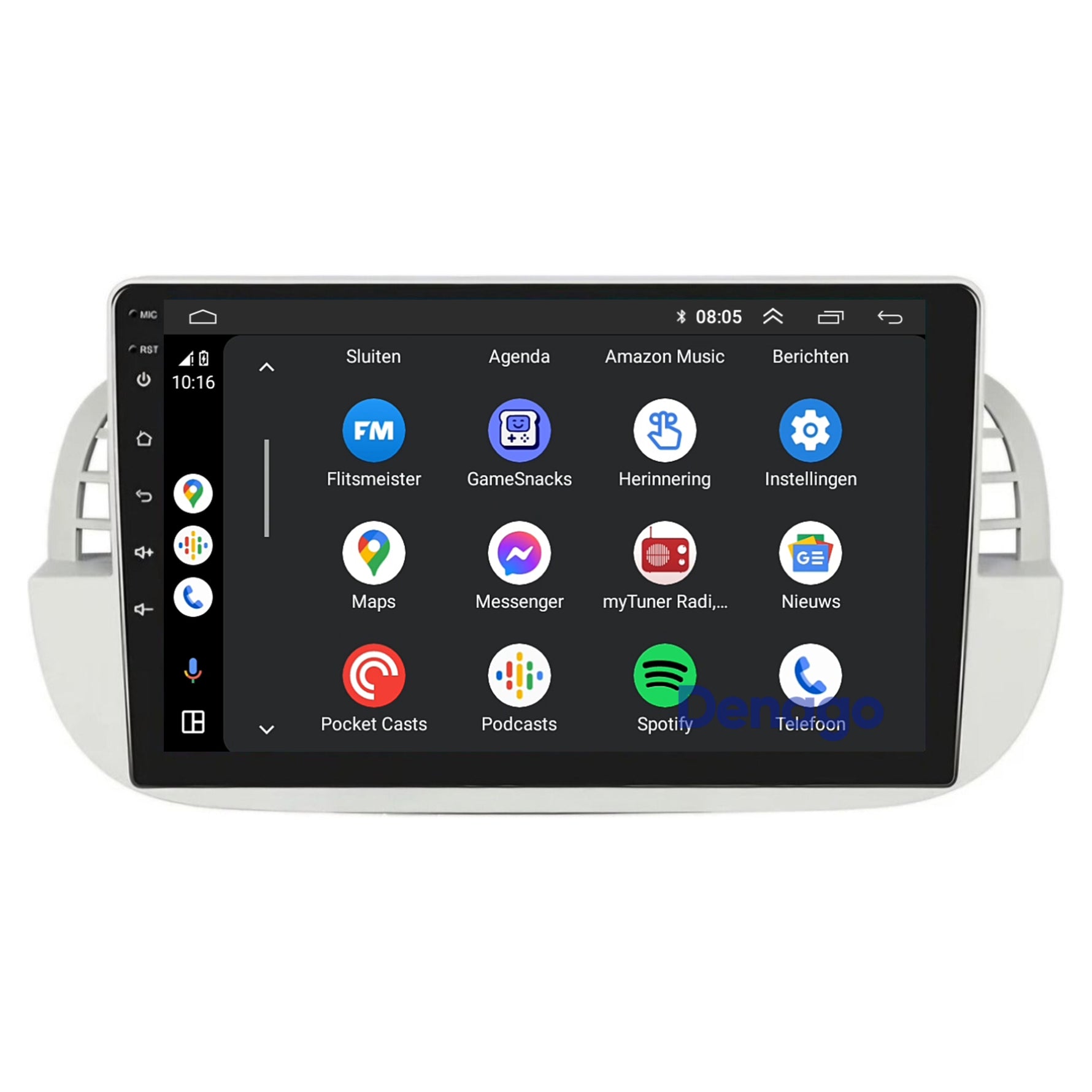 Fiat 500 CarPlay autoradio Wit | 2007 t/m 2015 | Denago DNG-A408 | 9 inch | Android 13 | Draadloos CarPlay & Android Auto