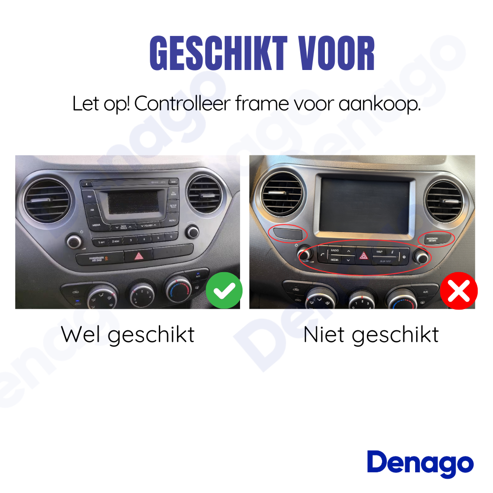 Hyundai i10 CarPlay autoradio | 2014 t/m 2017 | Denago DNG-A16 | 9 inch | Android 13 | Draadloos CarPlay & Android Auto