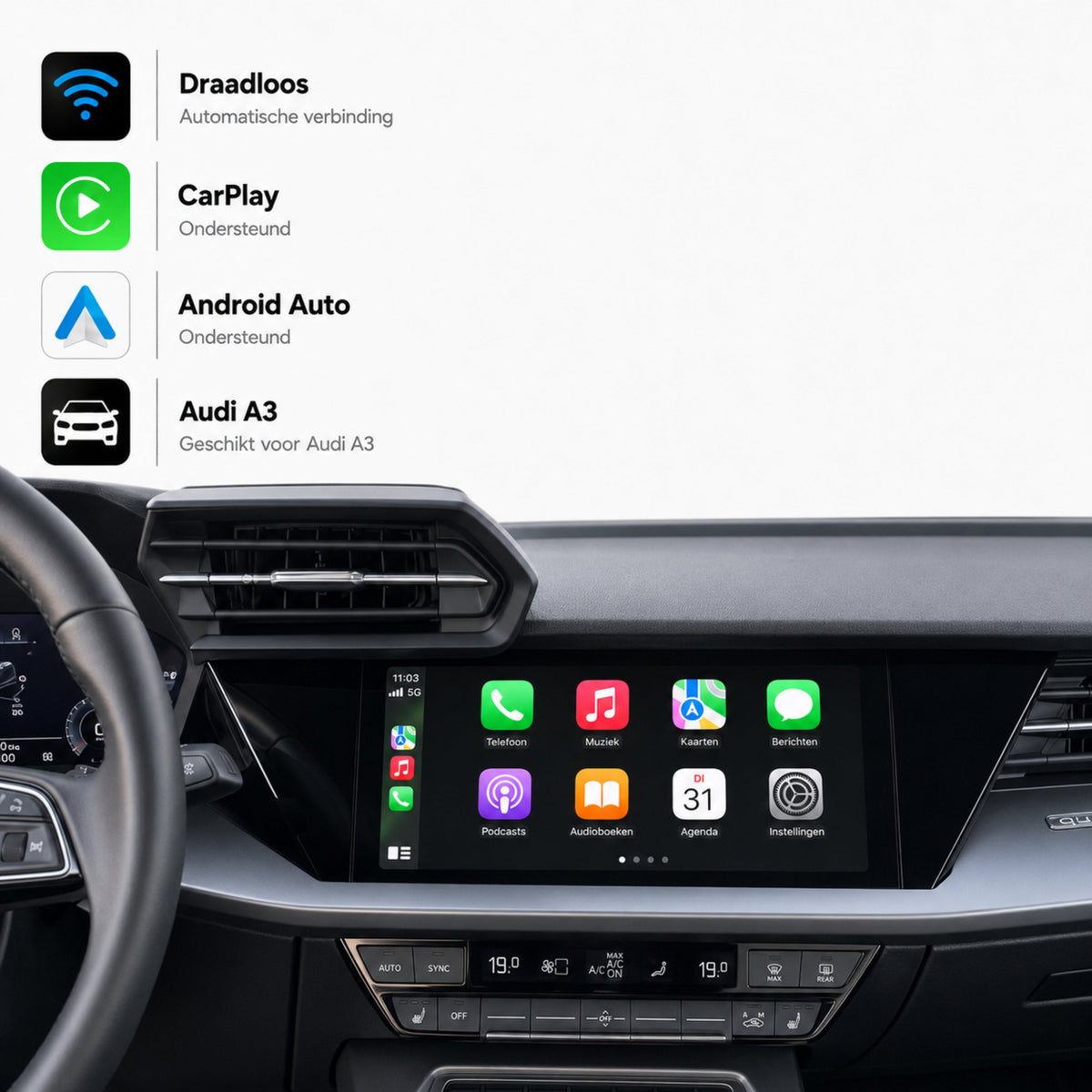 Audi A3, Audi S3 en Audi RS3 | 2020 t/m 2026 | CarPlay & Android Auto Box | MIB3-1