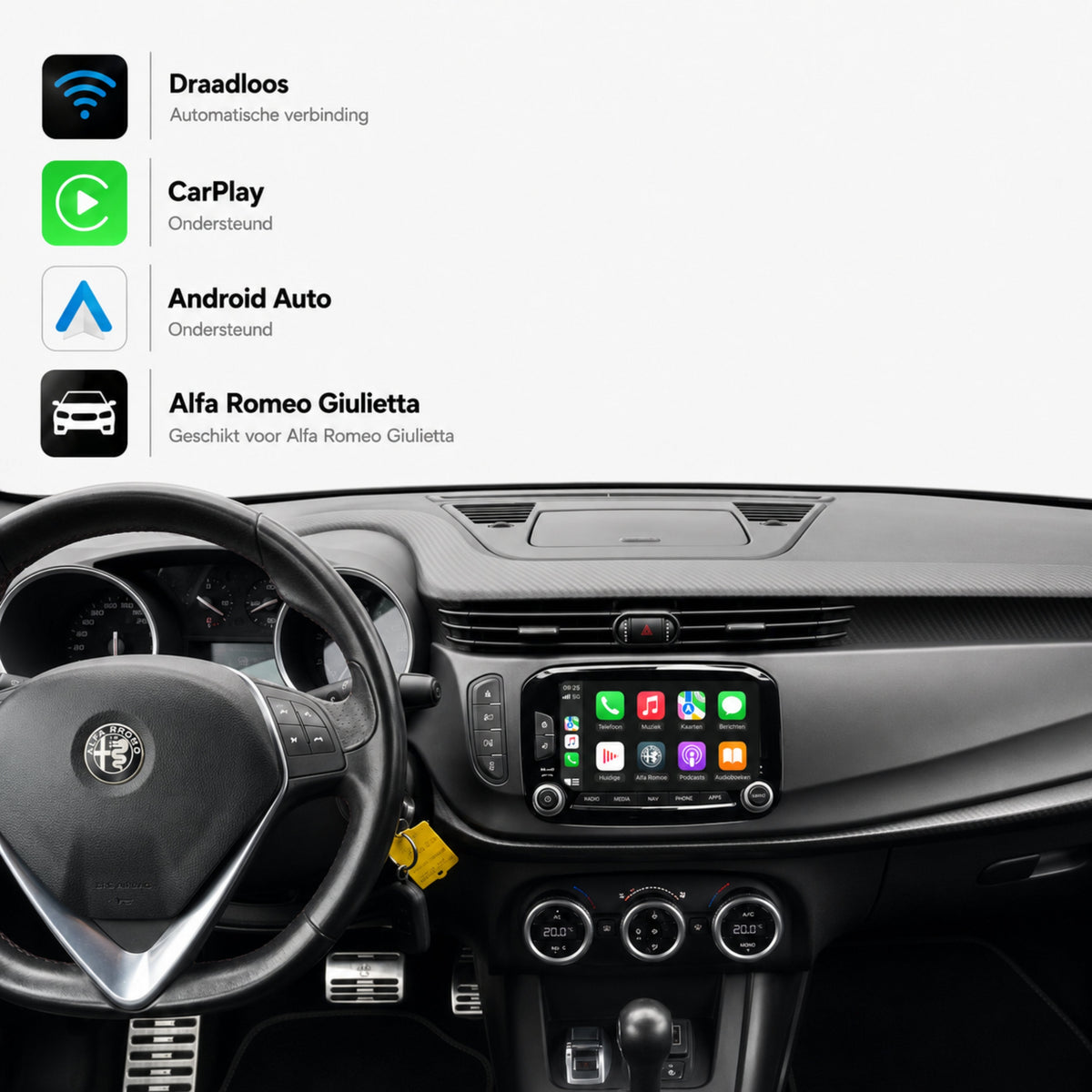 Davilon CarPlay & Android Auto Box | Adatto per Alfa Romeo Giulietta | 2014 al 2020