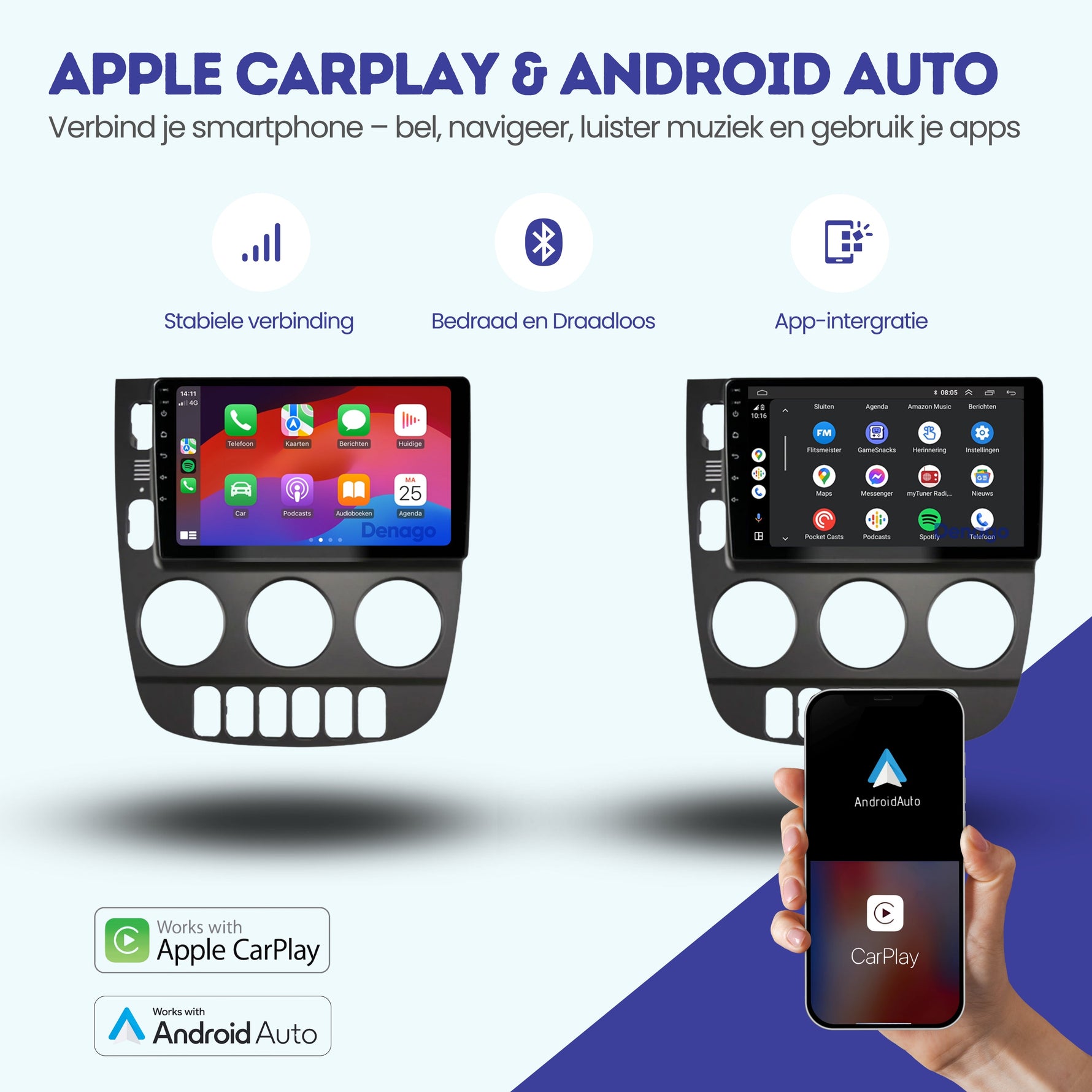 Mercedes ML CarPlay autoradio | 1999 t/m 2004 | Denago DNG-A332 | 9 inch | Android 13 | Draadloos CarPlay & Android Auto | Extra Side Button