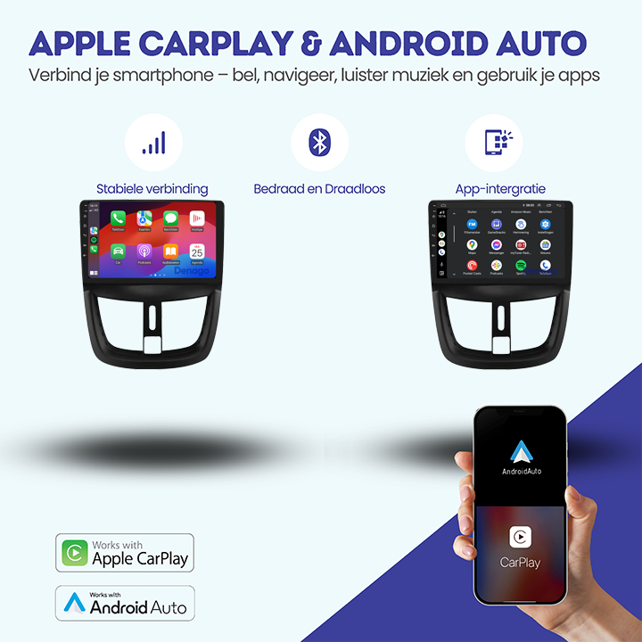 Peugeot 207 CarPlay autoradio | 2006 t/m 2015 | Denago DNG-A19 | 9 inch | Android 13 | Draadloos CarPlay & Android Auto