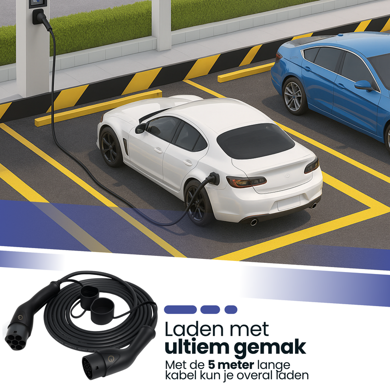 Type 2 laadkabel auto 22 kW | 32A 3-fase | 5 meter autolader voor snelladen en openbare laadpaal | waterdicht & opbergtas-4