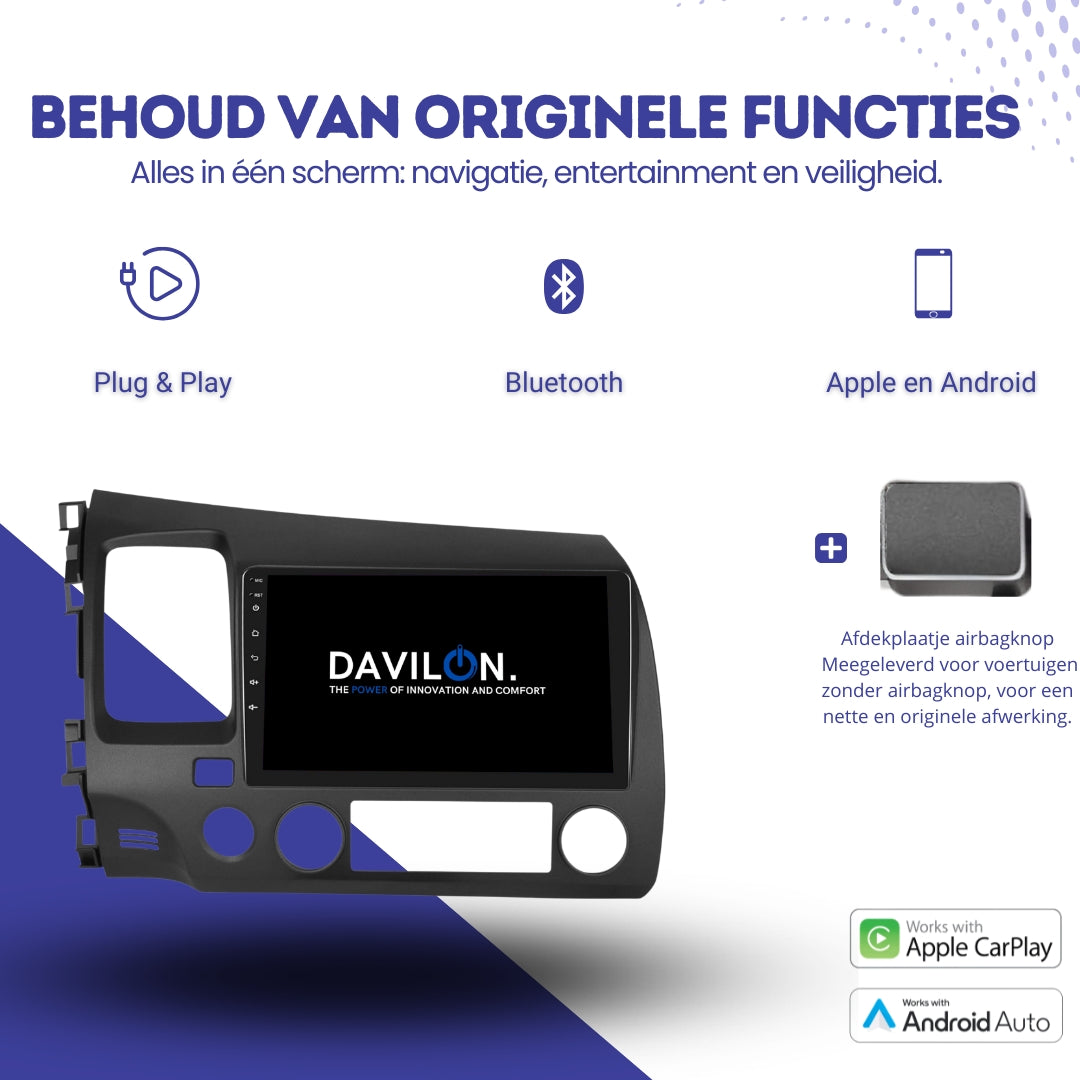 Autoradio CarPlay & Android Auto per Honda Civic | dal 2007 al 2011 | Android 13 | Davilon-4