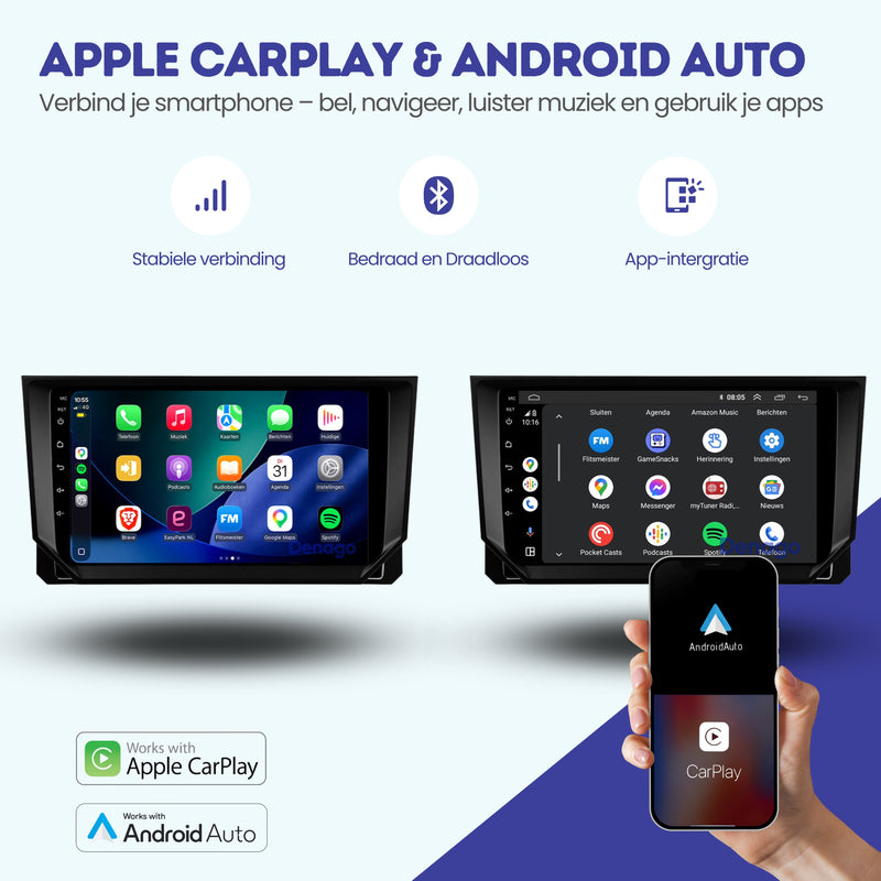 Seat Ibiza CarPlay autoradio | 2018 t/m 2026 | Denago DNG-A404 | 9 inch | Android 13 | Draadloos CarPlay & Android Auto-2