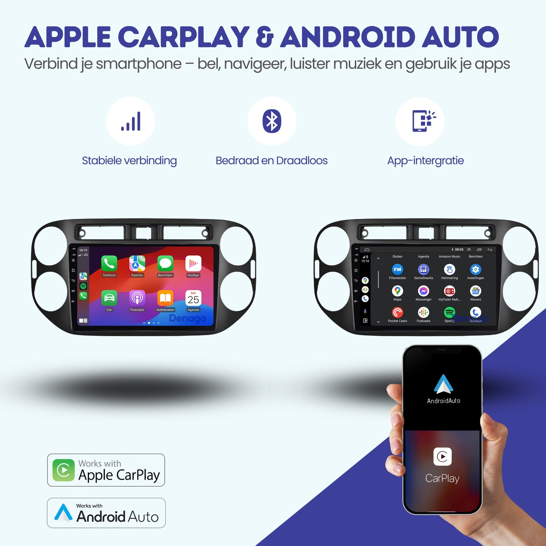 Volkswagen Tiguan CarPlay autoradio | 2007 t/m 2015 | Denago DNG-A394 | 9 inch | Android 13 | Draadloos CarPlay & Android Auto