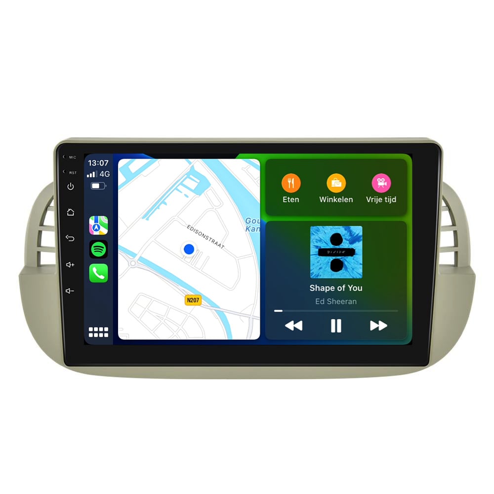 Fiat 500 | Android 13 | Autoradio | 2007 t/m 2015 | CarPlay & Android Auto | Beige-9