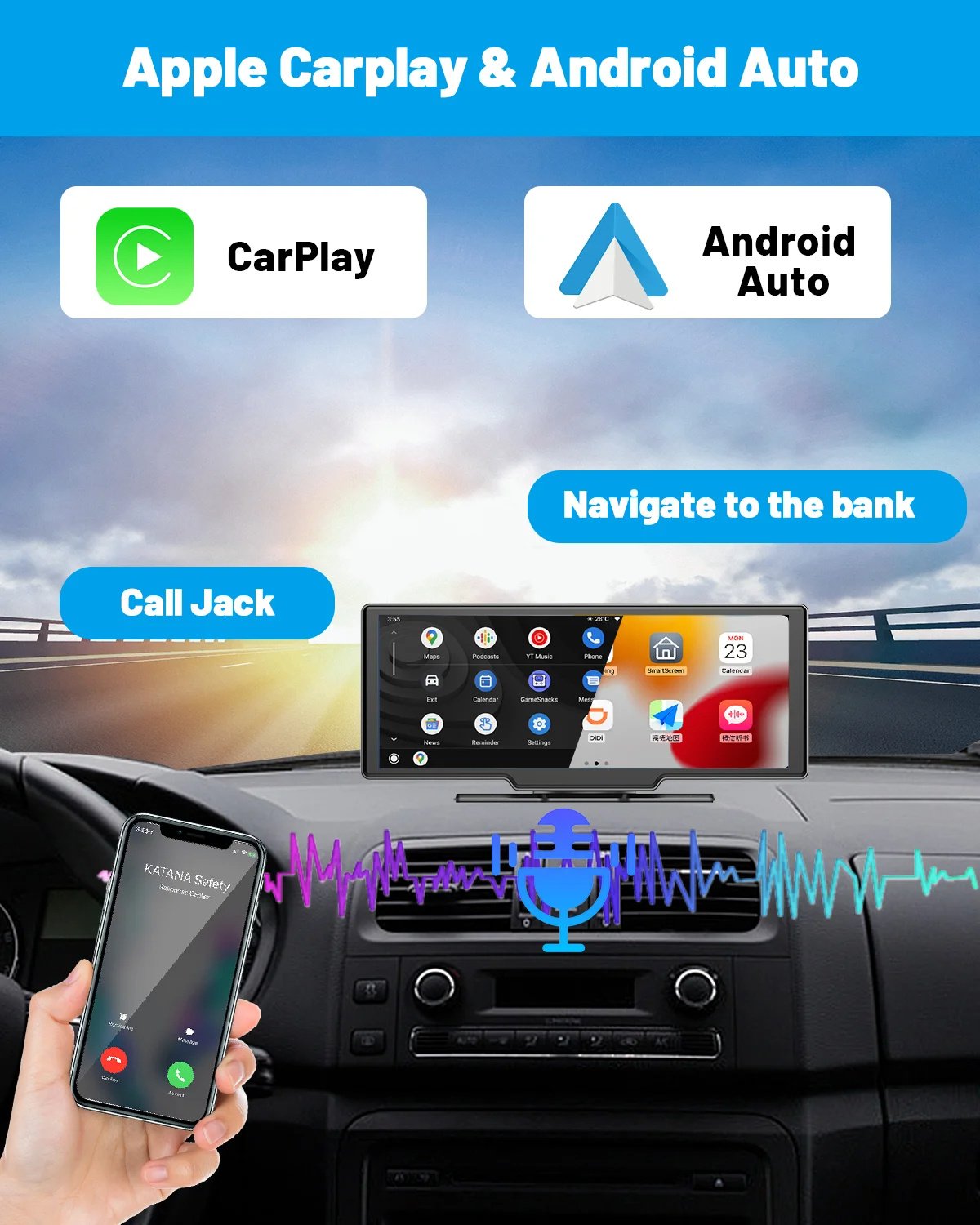 Apple CarPlay 10 inch scherm met dashcam en achteruitrijcamera-7