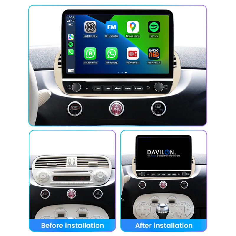Fiat 500 Android Autoradio beige | Elegant design | CarPlay-5