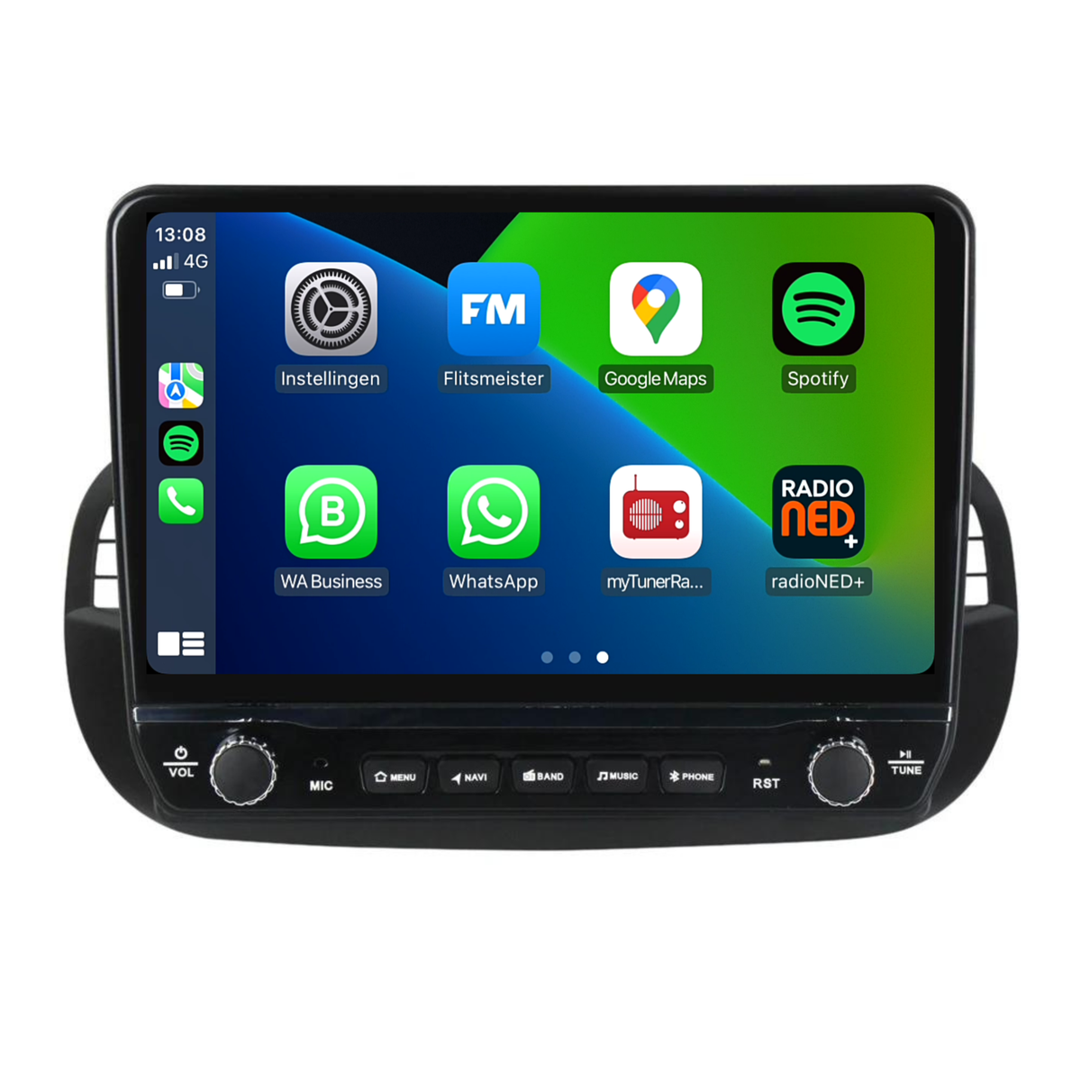 Radio samochodowe Android do Fiata 500 czarne | Elegancki design | CarPlay