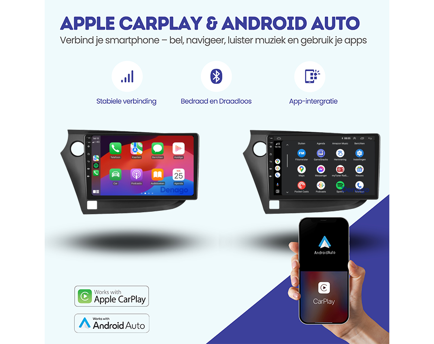 Honda Insight CarPlay autoradio | 2009 t/m 2014 | Denago DNG-A341 | 9 inch | Android 13 | Draadloos CarPlay & Android Auto-2