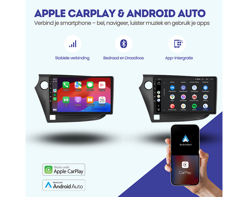 Honda Insight CarPlay autoradio | 2009 t/m 2014 | Denago DNG-A341 | 9 inch | Android 13 | Draadloos CarPlay & Android Auto-2